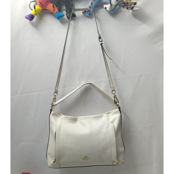 Coach Scout White Pebbled Leather Zipper Pockets Hobo Crossbody Bag - Picture 16 of 16